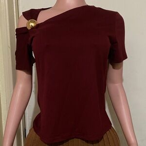 Chic Burgundy Asymmetrical Top with Gold Accent